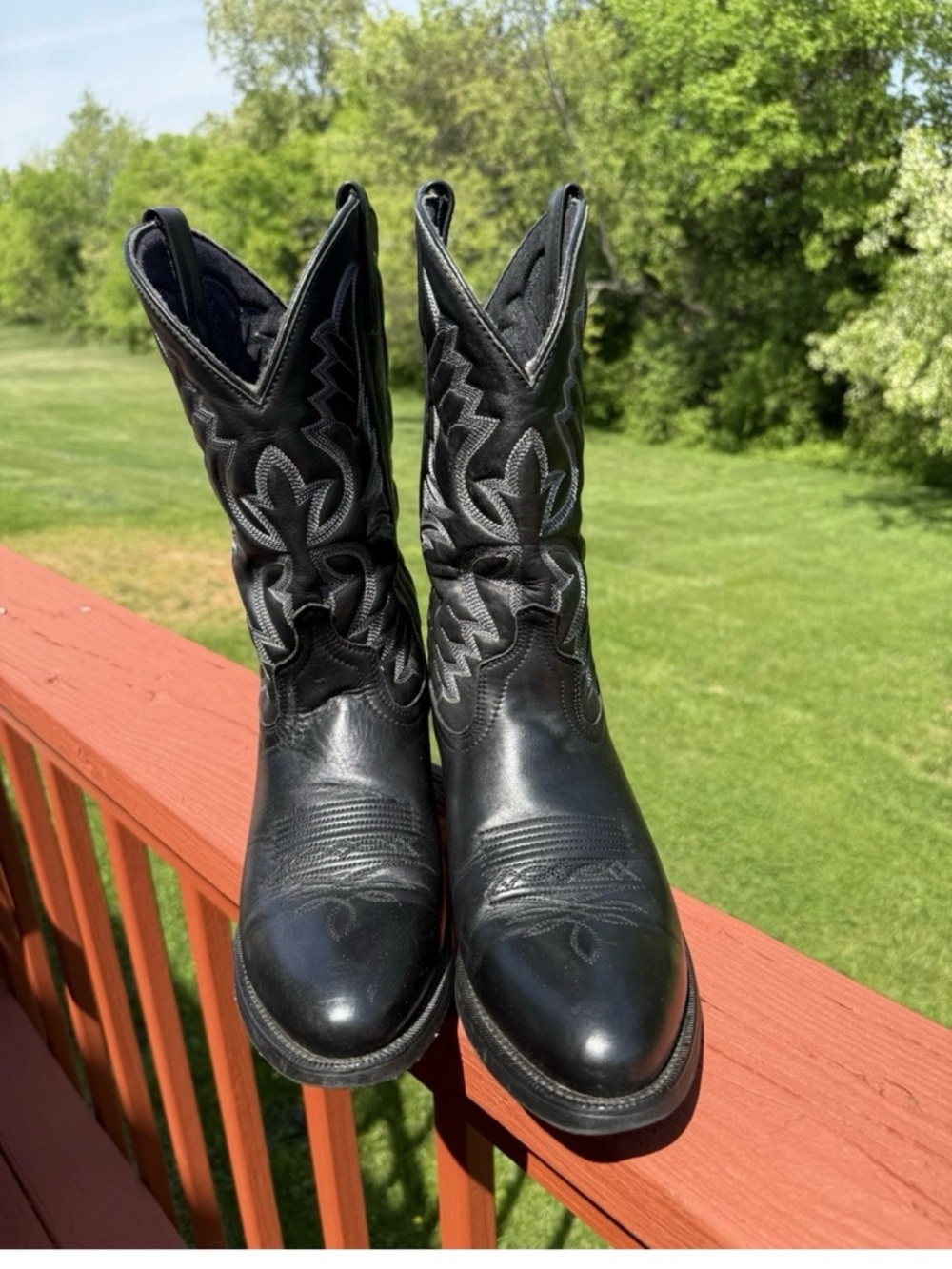 Laredo Classic Black Western Cowboy Boots - Embroidered Shaft Sz 11 D